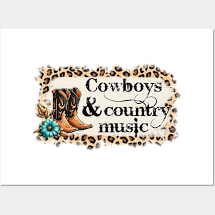 Cowboys and country music Retro Country Music Heartbeat Western Cowboy Cowgirl Gift Posters and Art